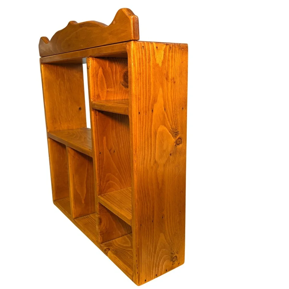 VTG 1970s Pine Wood Shadow Box Wall Shelf Rustic Country Scalloped Display Case